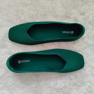 Vivaia Margot Knit Ballet Flats Square Toe V Neck Green Womens 11 Slip On Clean